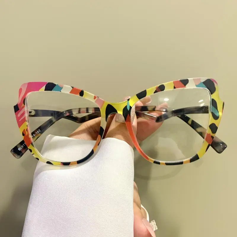 Fashion Boho Cat Eye Glasses, Multicolor Eyeglasses, Unisex PC Frame, Casual Style, All Seasons Wear, Leopard Pattern Eyeglasses, Decorative Eyewear, Trending Glasses, Casual Stylish Glasses