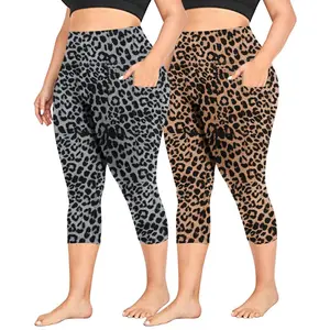 Leopard Print Yoga Pants High Waist Tummy Control Butt Lift Plus Size Fitness Running Leggings