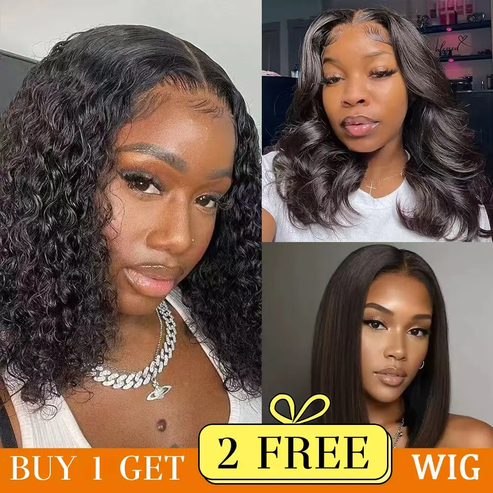 [Combo sale 18"&18"&18"] buy 1 get 3 wig 18 Inch 13x4 Deep Wave Hair Lace Front Wigs +13x4 18 Inch Body wave Human Hair Wigs+ 13x4 18 lnch Straight Hair Pre Plucked HD Transparent Lace Frontal Human Hair Wigs