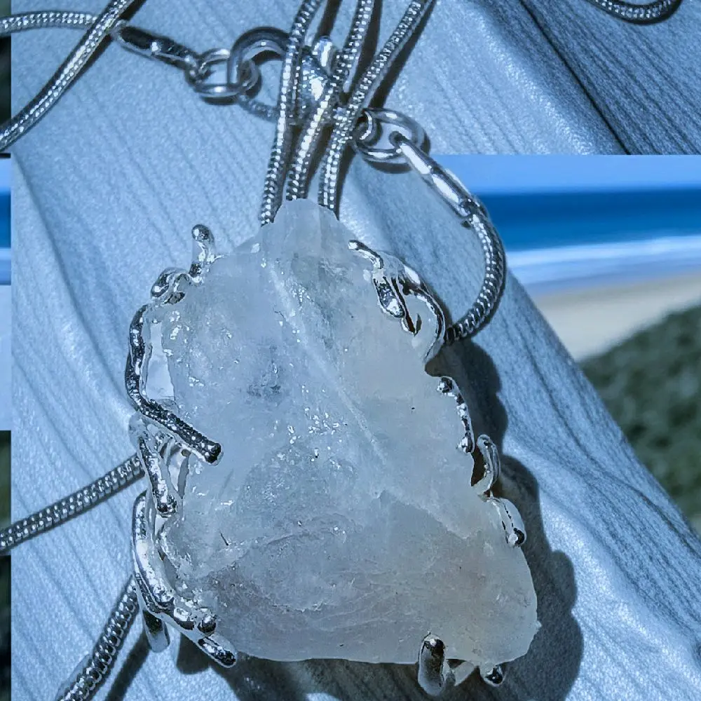 Celestite Crystal Cabochon Pendant Necklace, Heaven Stone Jewelry
