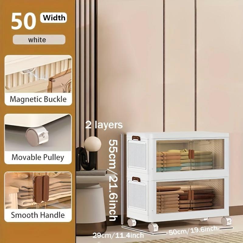 Collapsible Plastic Stackable Locker - 1-5 Layers, Large Capacity with Doors & Wheels, Easy Assembly, Space-Saving Indoor Storage Cupboard for Bedrooms, Kitchens