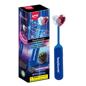 AMOS TastySounds Wireless Audio Lollipop – Blackberry Flavor, Bone Conduction Music Candy, Rechargeable Singing Lollipop, Listen Through Your Mouth Novelty Gift Pre-Sale