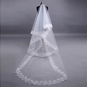 Bridal Veil 1.5m 3m 5m Single Layer Lace with Computerized Embroidery Edges for Wedding Gowns in Milky White White Black Red Various Sizes