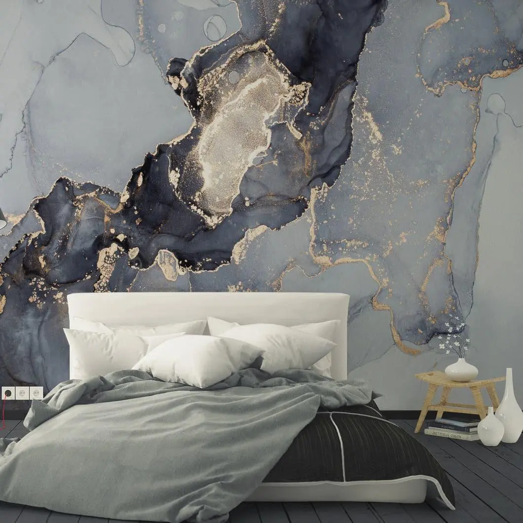 Watercolor Marble Abstract Alcohol Ink Gray Black Wall Mural