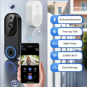 Smart 1080P Wireless Video Doorbell Camera with Two Way Audio Night Vision AI Motion Detection 2.4GHz WiFi Cloud Storage Home Security System