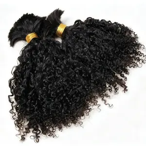 Afro Kinky Bulk Human Braiding Hair Unprocessed Burmese Remy Human Hair Extensions Micro Kinky Curly Braids Mini Braids Double Drown Full End Bulk Human Hair