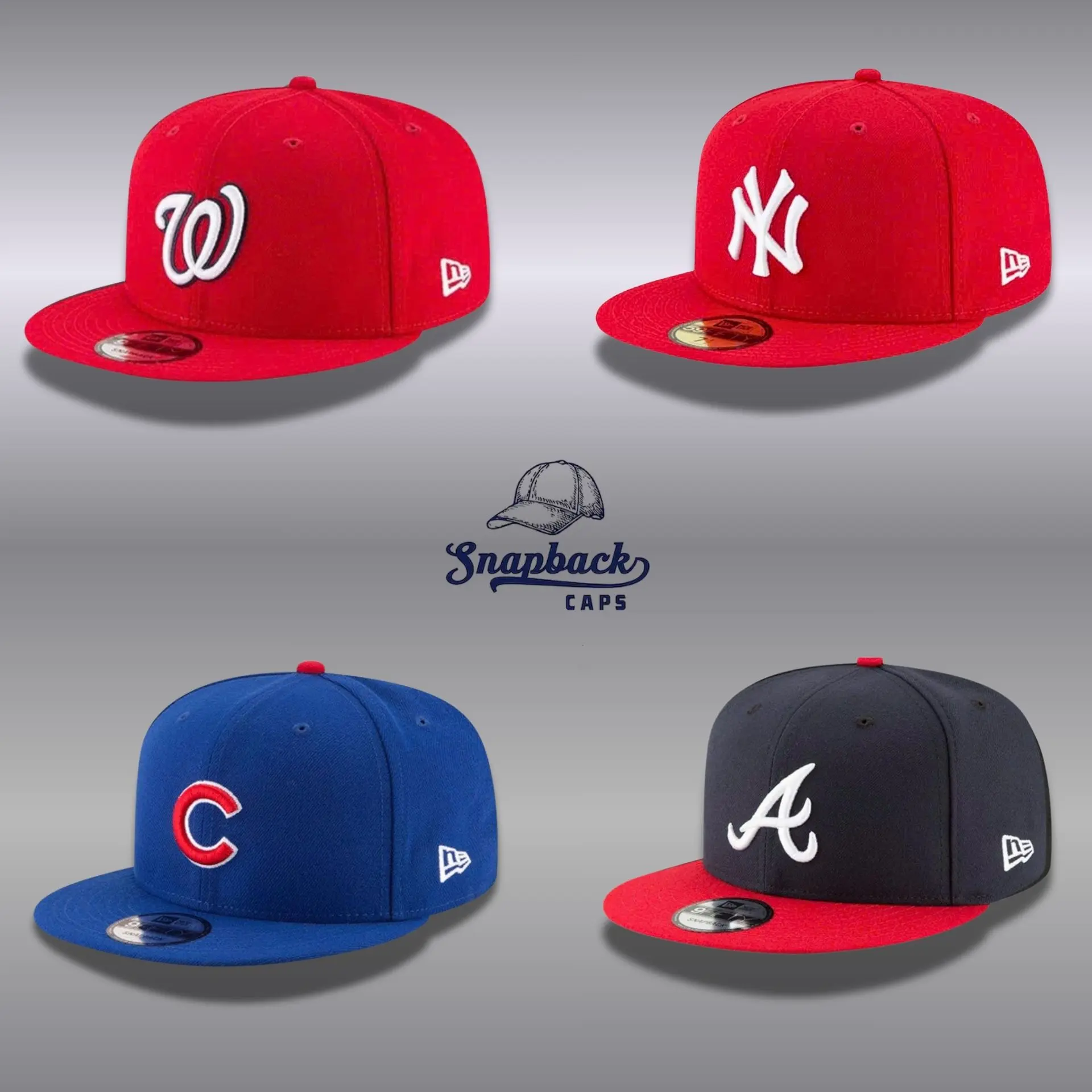 New Era MLB Snapback Cap New York Yankees Atlanta Braves Chicago Cubs Washington Nationals Adjustable Flat Bill Hat Unisex Hip Hop Street Fashion