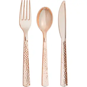 24-Set Rose Gold Hammered Plastic Cutlery