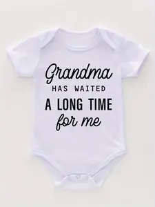 Unisex Baby Bodysuit - "Grandma Has Waited A Long Time For Me" Classic Script Letter Slogan, Breathable Soft Baby Clothing for Infant Grandparent Announcements, Newborns