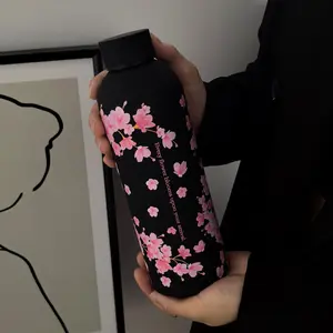 500ML Insulated Cup, Japanese Cherry Blossom Tumbler, Romantic English Slogan, 304 Stainless Steel, Ideal Birthday Gift