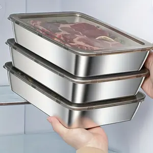 2/3 Sets of Leak-Proof Stainless Steel Food Storage Box - BPA Free, Reusable and Stackable, Durable Airtight Kitchen Fruit, Meat, Vegetable Storage Containers - Easy to Clean, Modern Design, Perfect for Dining Room, Refrigerator