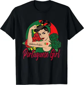 100%cotton Portuguese Girl Portugal Woman Portugueses Flag T-Shirt Top Vintage