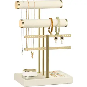 3 Tier Bracelet Holder Display - Detachable T Bar Beige  Bracelet Holder,  Holder Organizer for Bracelet, Necklace, Earrings, Rings