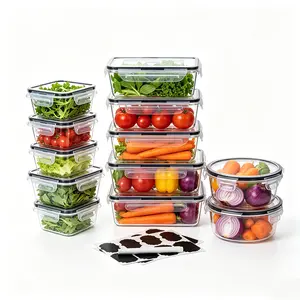 12 Pack (12pcs containers & 12pcs Lids) Plastic Food Storage Container Set – Microwave & Freezer Safe, Stackable Transparent Kitchen Storage Boxes, Multi-Size Airtight Meal Prep Containers