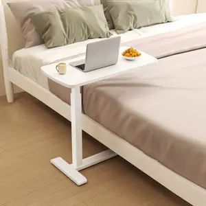 Adjustable C-Shaped Side Table, Study/Sofa/Bedside Table, Small Space Side Table (31 inches Wide x 15.7 inches deep, White)