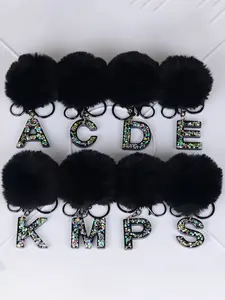 Chic Furry Pompoms Initial Sequin Letter Keychain, Soft Pompom Keychain, Keychain for Bags, Stylish Keychain, Fashion Keychain, Perfect Gift, Durable with Easy-Clip Lobster Clasp, Adds Sparkle to Bags & Car Interiors