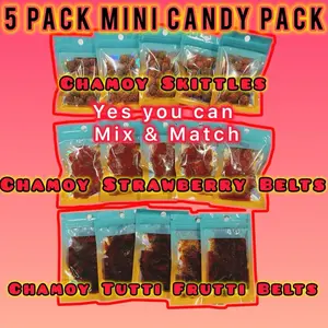 5 Pack Mini Candy Snack Pack Variety of Flavors Sour, Sweet and Chamoy -each 1oz bags