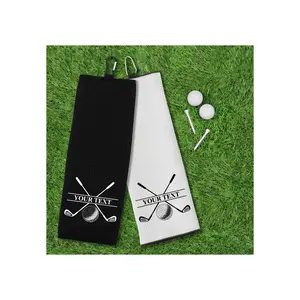 Custom Golf Towel - Personalized Tri-fold Golf Towel with Clip 100% Microfiber Waffle Weave Black White Birthday Christmas Gift Idea for Men