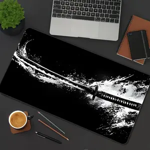 Katana Mouse Pad Samurai Gaming Mouse Pad Black And White Mouse Pads For Desk Rubber Stitched Edges Keyboard Pad XXL Large Extended Desk Accessories Desk Decor For Office Universal Mouse Pad