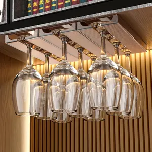 2 Pcs Wine Glass Holder,Stemware Rack Punch-free Hanging Under Cabinet for Bar,Kitchen and Restaurant (Brown)