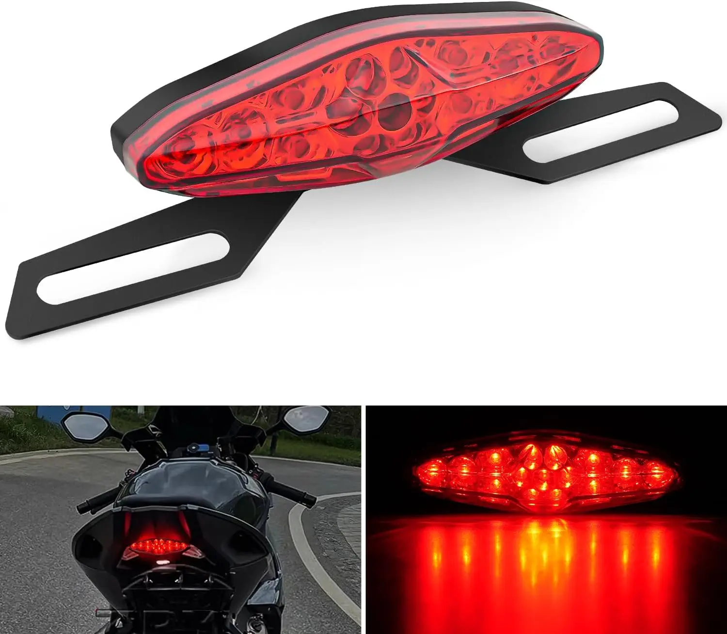Nilight Motorcycle LED Brake Running Tail Light with License Plate Bracket, Motorcycle Parts, Dirt Bike Rear Lighting Compatible with Honda, Yamaha, Kawasaki, Suzuki Chopper Cruiser, Led Brake Light Led Backlights