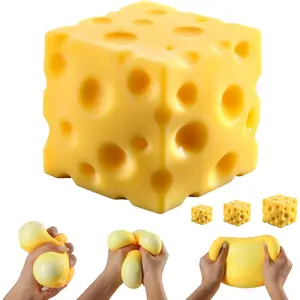 Cheese Squishy Cube Block, Squishy Fidget Toys for Adults & Teens, Easter Basket Stocking Stuffers, Sensory Stress Ball Squeeze Toys for Stress Relief, ASMR Satisfying, Anti Anxiety Fidget Toy Kawaii Squishy, Decompression Stress Toy
