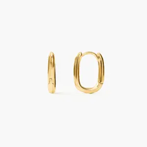 en route Gold Link Earrings, Waterproof Oval Hoops with Minimalist Design, Versatile for Daily Wear & Stacking