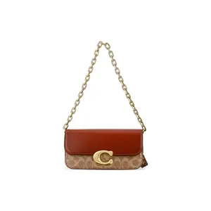 COACH IDOL 23 Classic Monogram Magnetic Clasp Chain Bag – Women’s Medium Loaf-Style Handbag in Tan, Brown, and Rust Red