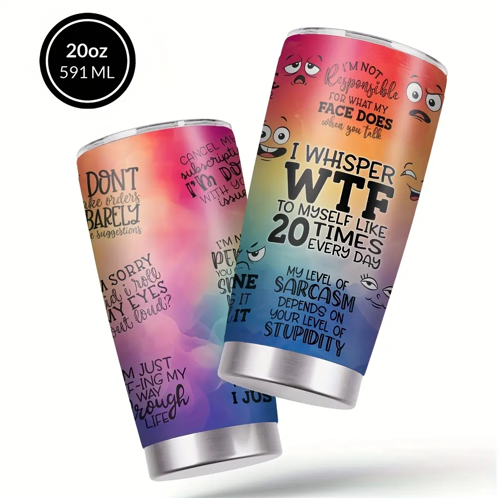 20oz Rainbow Sarcasm Stainless Steel Insulated Flask with Lid, Straw, Funny Sarcastic Quotes Design, Keeps Drinks Hot/Cold, Perfect Gift for Introverts, Ideal for Office Use, Flasks