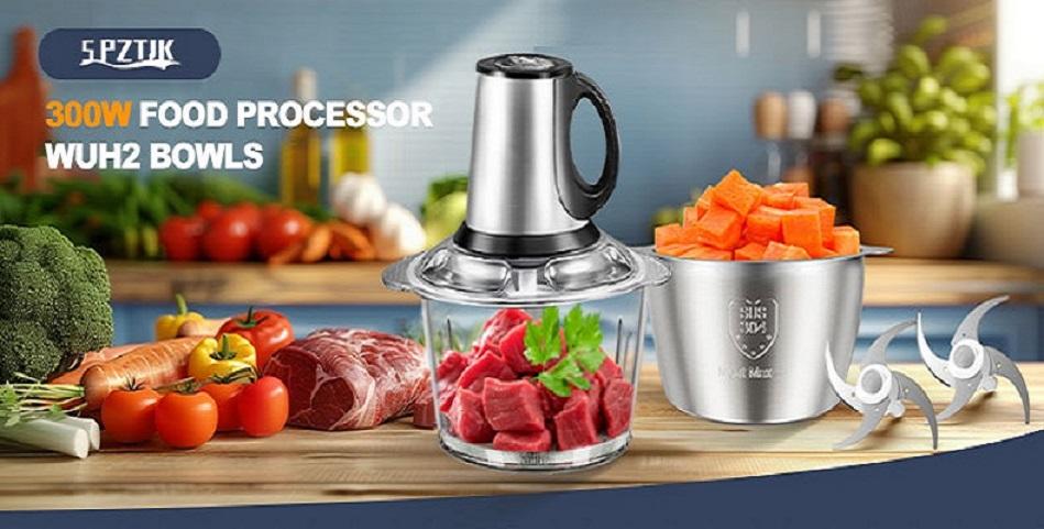 Electric food processor vegetable chopper  2x8cup bowls 2 blades Small Food chopper Electric Meat grinder for home use,Mincing, and Puree for kitchen aid, baby foot, pet food