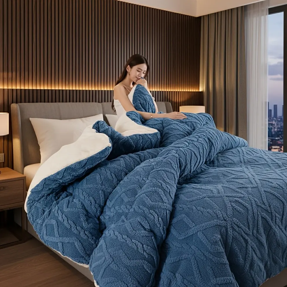 1pc Thick Taffeta Comforter Twin/Queen/King-Ultra Soft Plush Winter Quilt, Gray & Blue, Machine Washable, Cozy Hotel-Quality Bedding Perfect for Gift, Thread Count 700