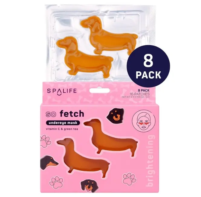 SpaLife So Fetch Hydrogel Under Eye Patches for Dark Circles | Dachshund Under Eye Patches for Puffy Eyes | Weiner Dog Undereye Bags and Puffiness Removal | Bachelorette Party Favors | 8 Pairs