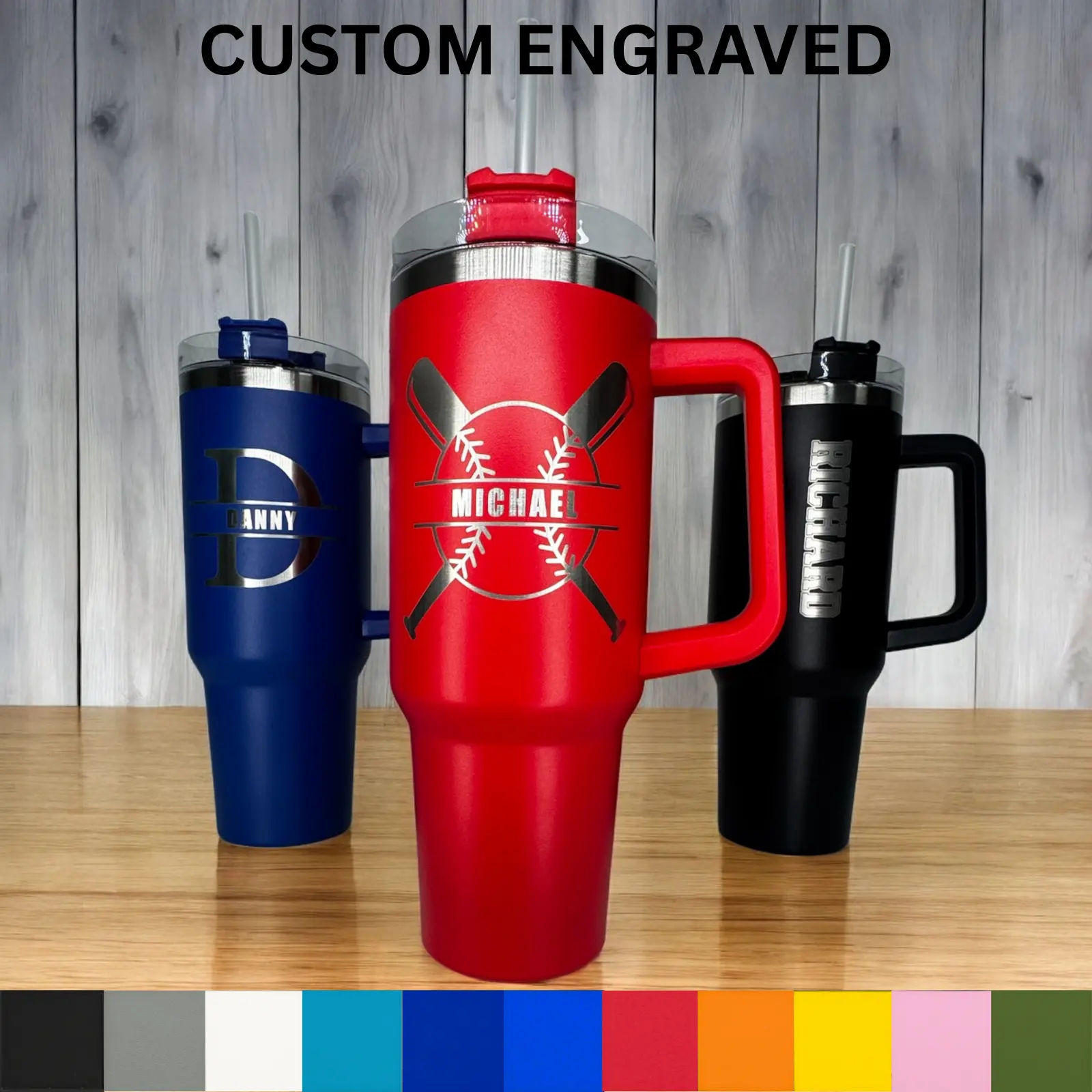 40oz Custom Engraved Tumbler with Handle and Straw – Insulated Stainless Steel, Personalized Gift, Your Design, Your name,Custom Travel Mug