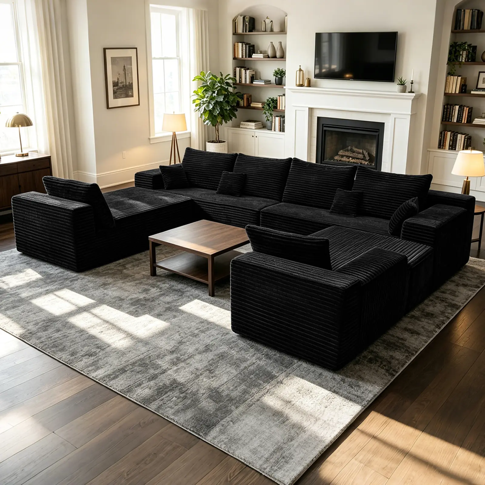 HSECOYAY Oversized 120" U Shape Cloud CouchPlusSectional Sofa with Chaise Moder Modular Sofa with 10 SoftPillows & Lounge Chairs Boneless Upholstered CouchesforLiving Room Bedroom Plush Corduroy Fabric