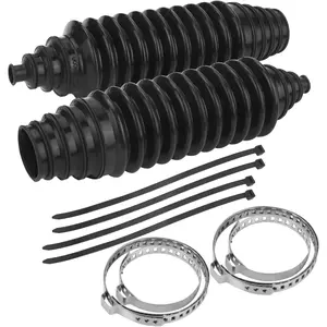 Universal Steering Rack and Pinion Tie Rod Boots, Silicone Bellow Boots with 2 Gaiter Pinion Boots, 4 Locking C-Clamps and 6 Cable Ties, Black