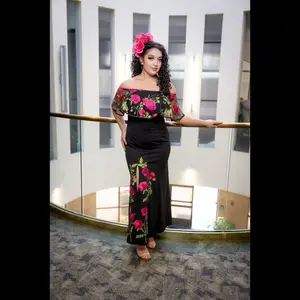 Mexican Dress with Floral Embellishments - As Seen in the Picture