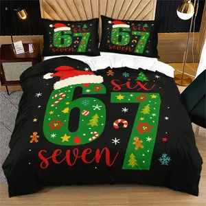 Christmas 67 element pattern, soft bed cover set, including 1 cover and 1 or 2 pillowcases, without cotton core, suitable as a Christmas gift