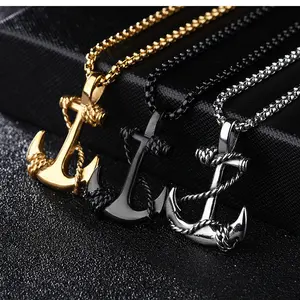 GAB High Quality Cross Anchor Pendant Street Hip Hop Titanium Steel Men's Necklace
