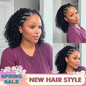 【 14" only $79】LWIGS  Put On And Go 3 In 1 Half Wigs Afro Kinky Curly & Spanish Curl No Lace No Glue Drawstring Seamless Flip Over 10s Install Wigs 100% Human Hair 180%/250% Density