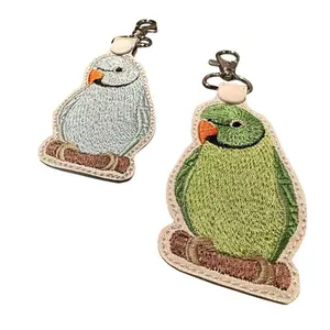 Indian Ringneck Parrot Embroidered Keychain - Indian Ringneck Parakeet Parrot Keychain - Parrot Keychain - Keychain - Key fob