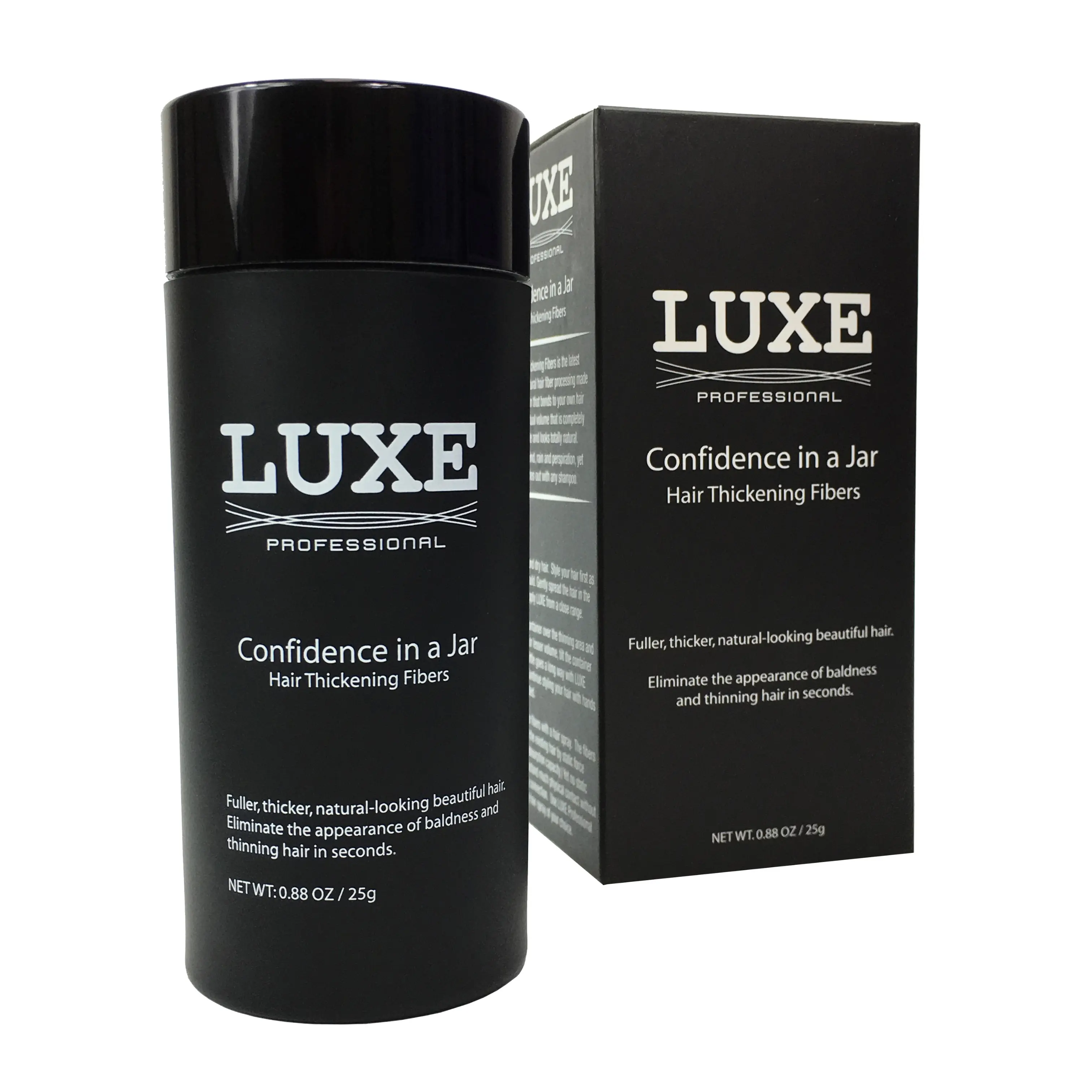 LUXE Professional Hair Thickening Fibers - CONFIDENCE IN A JAR - 2 Months Supply - Hypoallergenic Dermatologist Tested - Keratin Based - Natural Look - Safe for All Hair Types - 25g - Haircare