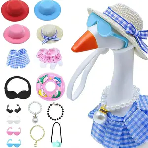 Desk Goose Outfits 7 Inches, 16PCS Mini Desk Goose Clothes with Hats, Sunglasses, Bikini,Swimming Ring, Dresses for Magnetic Porch Goose Key Holder Decor & Office Gifts