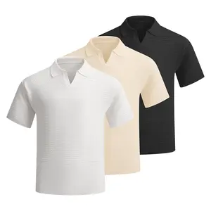 Men's 3-Pack Waffle Knit Polo Shirts, Breathable Textured Fabric with Johnny Collar, V-Neck Short Sleeve Tops, Lightweight & Casual, Perfect for Summer, Daily Wear, Casual Outings, Lounging and All-Day Comfort