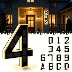 Solar Lighted House Numbers 9 Inch Waterproof LED Address Signs for Outside Modern House Numbers with Large Personalization Options,Decorate your door number, DIY personalisation.Modern Farmhouse Illuminated Sign Light