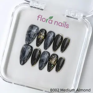 FloraNails | B002 | Medium Almond | Handmade Press-On Nails 10PCS | Acrylic, Reusable, Salon-Quality, Long-Lasting, Glossy Design