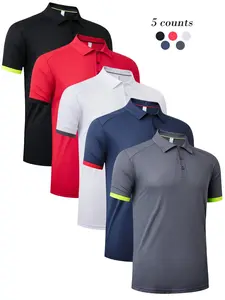 Men's Contrast Binding Sports Polo Shirt, Quick Drying Breathable Short Sleeve Golf Top, Men's Sportswear Clothing for Indoor Outdoor Wear, Golf T Shirts