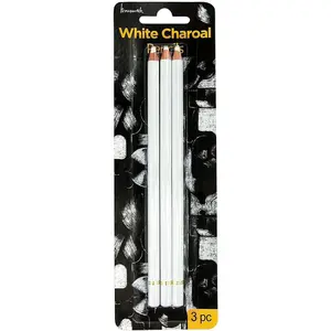 Professional White Charcoal Pencils Set - 3 Pieces Highlight White Pencils for Drawing, Sketching, Shading, Blending, Adding Highlights