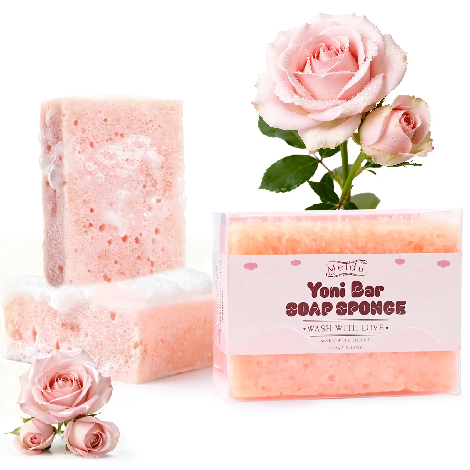 MEIDU Yoni Bar Soap Sponge - Natural Nourishing Gentle Intimate Cleanser Yoni Wash for pH Balance, Odor Control, Hydration, Organic Herbal Ingredients, Daily Sensitive Feminine Hygiene Care
