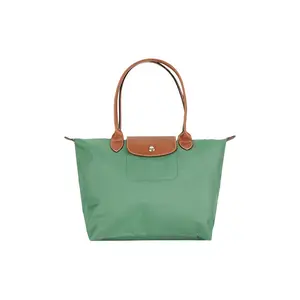 Longchamp Le Pliage Foldable Tote Bag with Logo Snap and Zipper in Sage Green for Women