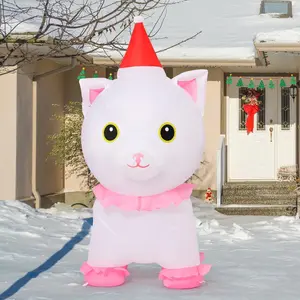 5 FT Christmas Inflatables Outdoor Decorations, Blow Up Cute White Cat with Built-in LEDs for Christmas Indoor Outdoor Yard Lawn Garden Decorations